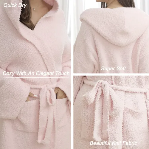 Vista 3 de DOOWELL Bata de baño de punto ligera y absorbente para mujer, bata de baño suave con bolsillos