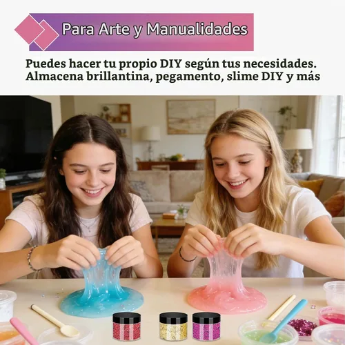 Vista 6 de SLifeJars Tarros de plástico de 4 onzas, 48 frascos redondos transparentes de boca ancha con tapas negras, tarro de limo vacío, recargable