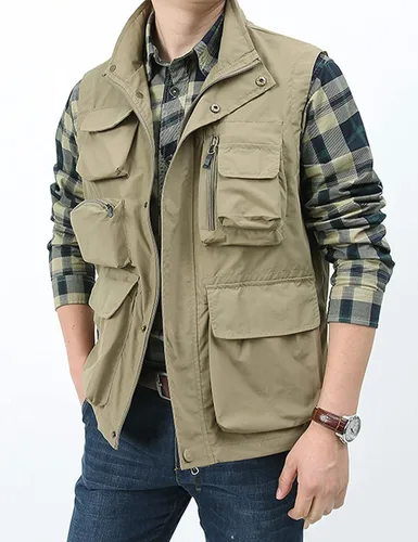 Vista 4 de Gihuo Chaleco utilitario para hombre, versátil, para verano, trabajo, safari, pesca, chaleco de carga con múltiples bolsillos