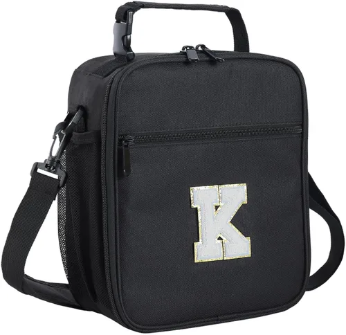 Vista 88 de ELEFOCUS Lonchera aislada con inicial para mujeres y hombres, bolsa de almuerzo personalizada con monograma con correa de hombro ajustable