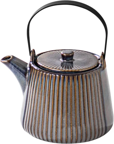 Vista 13 de Yundu Teteras de Cerámica Azul Profundo, 1000ml/33.8oz Tetera, Suficiente para 4 Tazas, Tetera con Infusores para Té Suelto, Tetera a Rayas