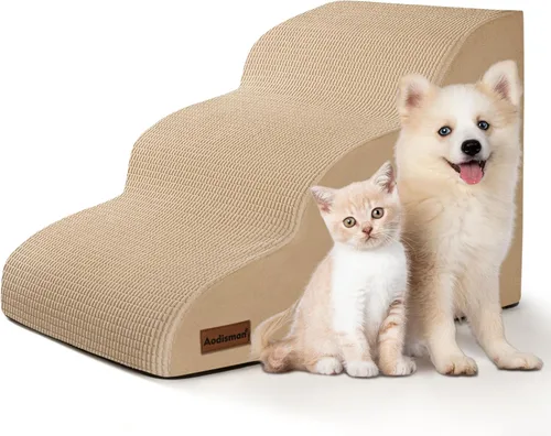 Vista 29 de Aodisman Escaleras para perros y gatos pequeños,Rampa para mascotas de 3 Beige