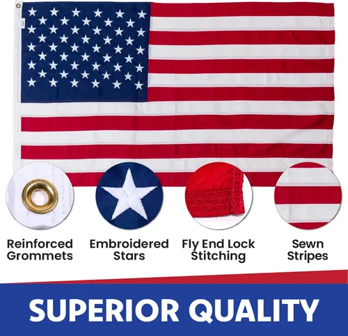 Vista 2 de Co - Bandera estadounidense de 3x5 - Bandera resistente de EE. UU. - Poliéster Premium PolyMax, rayas cosidas y estrellas bordadas - Banderas