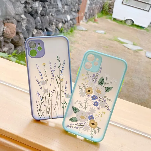 Vista 7 de Ownest Funda compatible con iPhone 11 para iPhone 11 con diseño de flores, transparente esmerilado, parte trasera de policarbonato floral, para Azul
