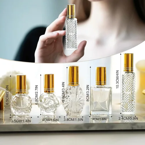 Vista 5 de 5 botellas de perfume vacías de vidrio vintage recargables con spray Dorado