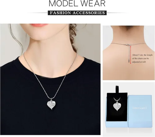 Vista 6 de Imrsanl Joyería de cremación para cenizas, collar de urna de corazón, colgantes, cenizas para mujeres, hombres, recuerdo familiar, ala de ángel