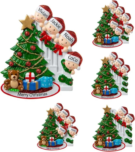 Vista 10 de Adornos de Navidad familiares personalizados con nombre para la familia de 2 banderines personalizados para árbol de Navidad, adorno de Navidad