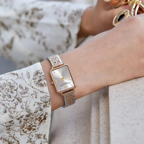 Vista 3 de VICTORIA HYDE Reloj rectangular de plata y oro rosa para mujer, relojes clásicos de dos tonos para mujer, Oro Rosa, Japonés