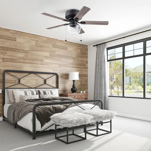 Vista 2 de Prominence Home MaCenna 51663-01 - Ventilador de techo LED tradicional de 52 pulgadas con luz de vidrio transparente, cadena de tracción, 5