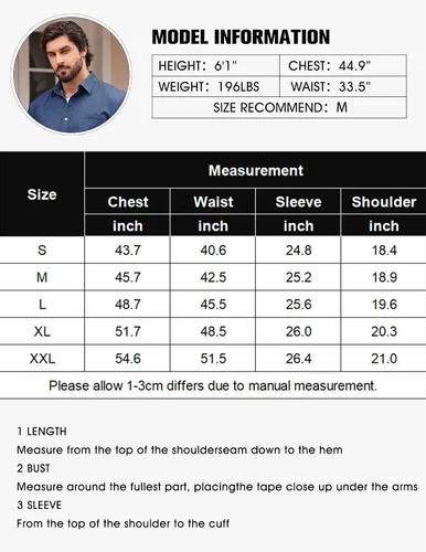 Vista 6 de COOFANDY Camisa vaquera de manga larga con botones para hombre, camisa de trabajo occidental