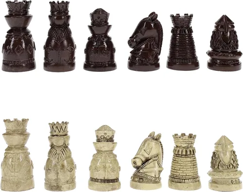 Vista 4 de WE Games Juego de ajedrez con temática medieval: tablero de ajedrez de madera con intrincadas piezas de ajedrez Polystone, juegos de ajedrez