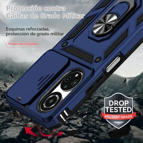Vista 8 de Funda para Honor X7, CMA-LX2 CMA-LX1 con protector de pantalla de vidrio templado y cubierta de cámara deslizante, soporte de anillo giratorio
