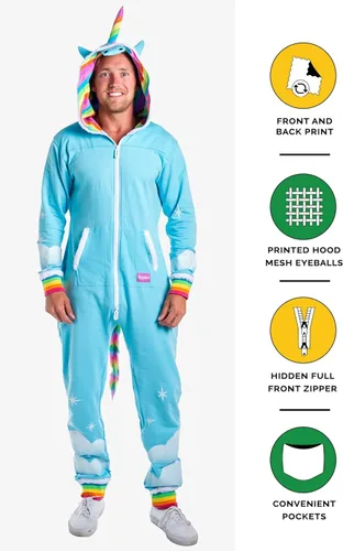 Vista 7 de Tipsy Elves Mono de disfraz - Disfraz de unicornio con capucha para hombre con cola de arcoíris
