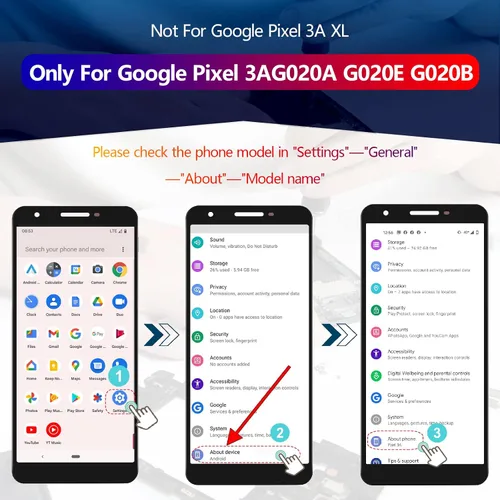 Vista 2 de Pantalla para Google Pixel 3A OLED Reemplazo de pantalla táctil LCD digitalizador Asamblea para Google Pixel 3A G020A G020E G020B LCD