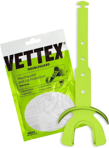 Vista 24 de Vettex Doubleguard Protector bucal con Protección de Labios - Adulto, Aguamarina Football, Lacrosse, MMA, Boxing, Adjustable Helmet Strap, Braces