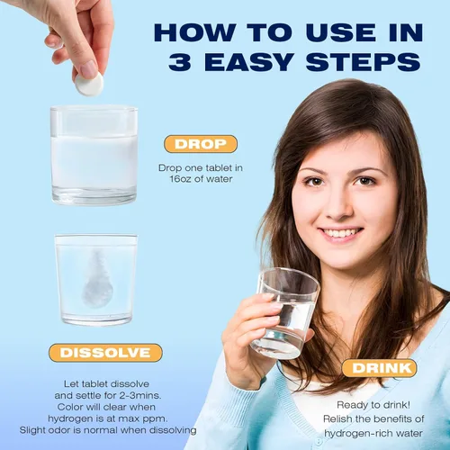 Vista 3 de Tabletas de agua de hidrógeno – H2 tabletas de hidrógeno molecular para agua potable, 8 ppm con magnesio, sabor naranja, 60 unidades, electrolitos