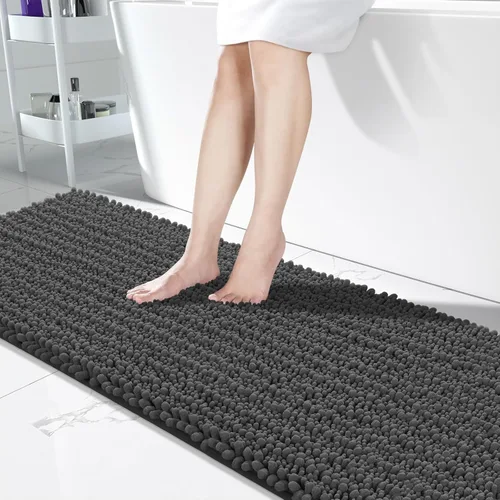 Vista 120 de Yimobra Alfombras de Baño Antideslizantes Lavables - Alfombra de Baño de Chenilla Ultra Suave Absorbente, Alfombra Peluda de Secado Rápido para Negro