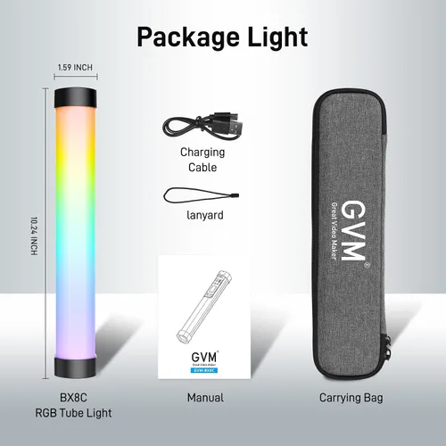 Vista 9 de GVM BX8C RGB LED Video Light Stick, 2000K-10000K CRI97+ Luz magnética de mano con 6 efectos de píxeles, control de malla Bluetooth aplicación