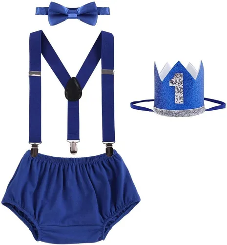 Vista 4 de Conjunto de ropa de bebé niño León Fox Cake Smash Wild One 1er cumpleaños Bloomers cubierta de pañales, tirantes y corbata de moño