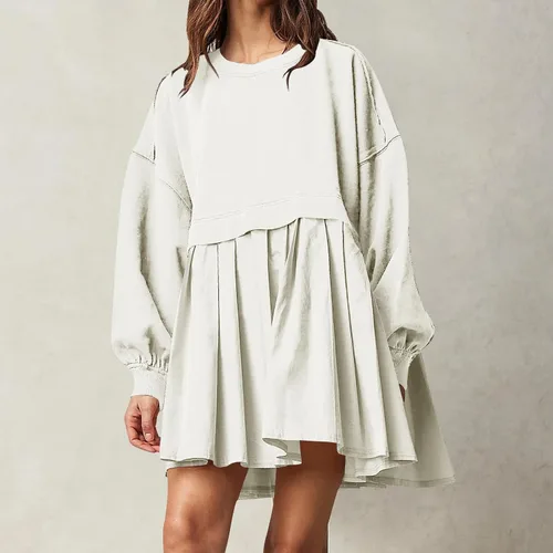 Vista 2 de Vestido tipo sudadera de gran tamaño para mujer, para otoño, de manga larga, sin botones, ajuste relajado, mini vestido