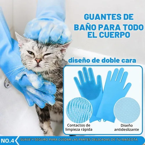 Vista 5 de Kit de Aseo para Baño con Cepillo de Pelo, Toalla y Guantes de Limpieza - Cepillo Slicker 6-en-1 para Perros y Gatos que Sueltan Pelo, Azul