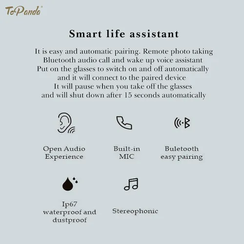 Vista 5 de Gafas de audio inteligentes (3ª generación), altavoces TWS de oído abierto con conectividad Bluetooth 5.0 para reuniones