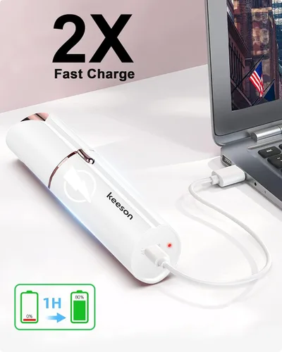 Vista 3 de Depilación facial para mujeres, removedor de vello facial sin dolor con 2 cabezales de repuesto, tamaño de lápiz labial, recargable por USB