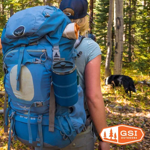 Vista 9 de GSI Outdoors, Cafetera de prensa francesa JavaPress de 30 onzas líquidas para acampar y viajar, color azul