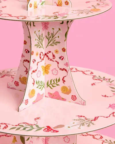 Vista 8 de xo, Fetti Garden Fairy Cupcake Tower, 3 niveles Decoraciones de fiesta de mariposa para niños, fiesta de té, cumpleaños, bosque de bosques, país
