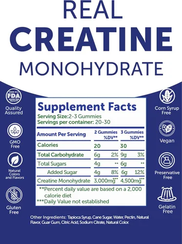 Vista 5 de Lunakai Gomitas de monohidrato de creatina fabricadas en Estados Unidos para mujeres y hombres - Gomitas de creatina veganas para apoyo muscular
