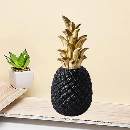 Vista 9 de Cabilock Estatua de piña de resina negra, decoración de escritorio, sala de estar, gabinete de TV, decoración de mesa, adorno de frutas Negro