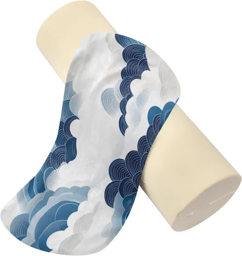 Vista 2 de Cervical Neck Roll, Blue White Clouds Round Pillow Washable Memory Foam Pillow, Bolster Pillow for Improved Sleeping, Travel, Home