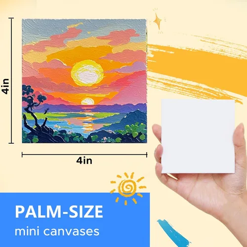 Vista 3 de YOURSORTER Mini Lienzo para pintar 4x4 pulgadas, paquete de 20 pequeños lienzos para pintar para novatos y artistas, imprimados con gesso libres