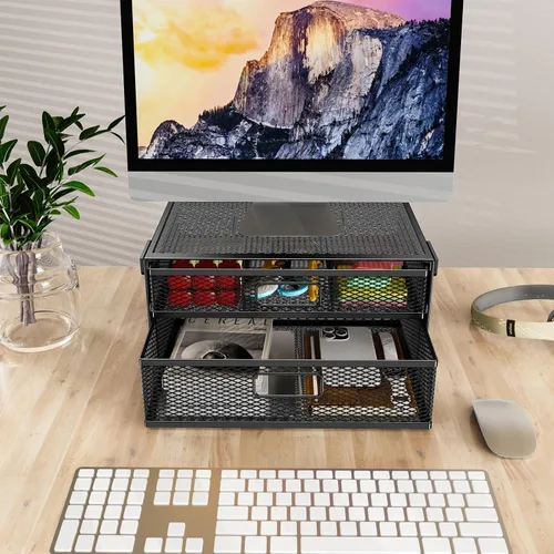 Vista 4 de Organizador de cajones para debajo del escritorio, sin taladrar debajo del escritorio, organizador de cajones de metal para debajo del escritorio