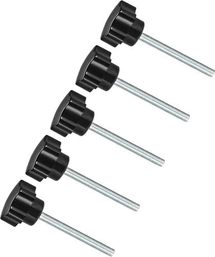 Vista 6 de Perillas de sujeción de estrella, rosca macho M5 x 2.756 in, cabeza de 0.925 in, mango de tornillo de pulgar de plástico, perno roscado negro