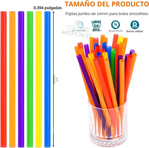 Vista 2 de 100 piezas de popotes jumbo para batidos, (0.4" de diámetro x 8.3" de largo) pajitas de plástico desechables coloridas grandes de boca ancha 100PCS