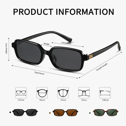 Vista 5 de MASDUN Lentes de sol rectangulares estrechos polarizados para mujeres y hombres, lentes de sol retro Y2k de los años 90 (paquete de 3)