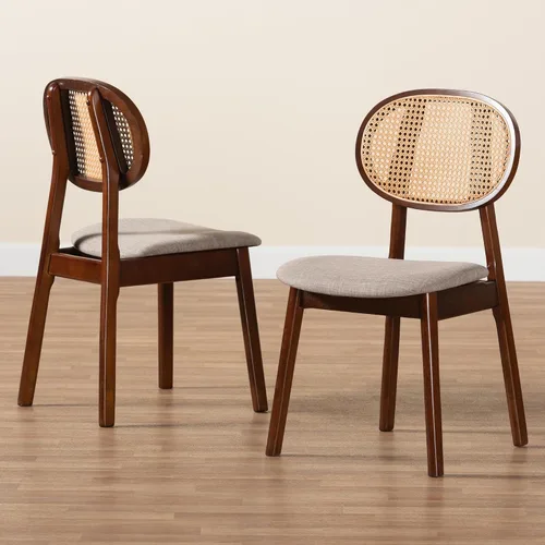 Vista 9 de Baxton Studio Darrion Mid-Century - Juego de sillas de comedor de 2 piezas de tela gris y madera con acabado marrón nogal