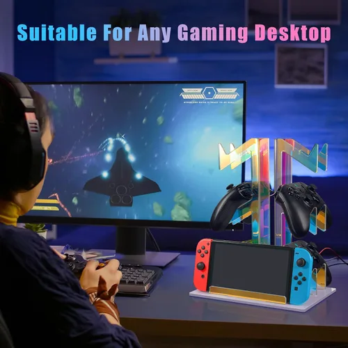 Vista 6 de NiHome Iridescent Acrylic 3-Tier Game Controller Holder Headset Stand for PS5 Xbox ONE Switch, Universal Game Controller Organizer Stand Anti-Slip