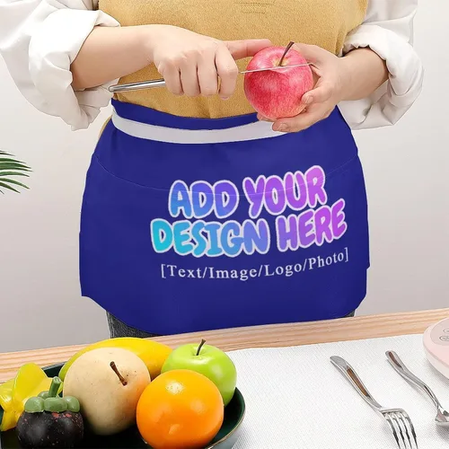 Vista 5 de AXKEUDO Delantal personalizado con bolsillos, delantales de cintura para camarera para cocinar en casa, restaurante, servir trabajo Azul