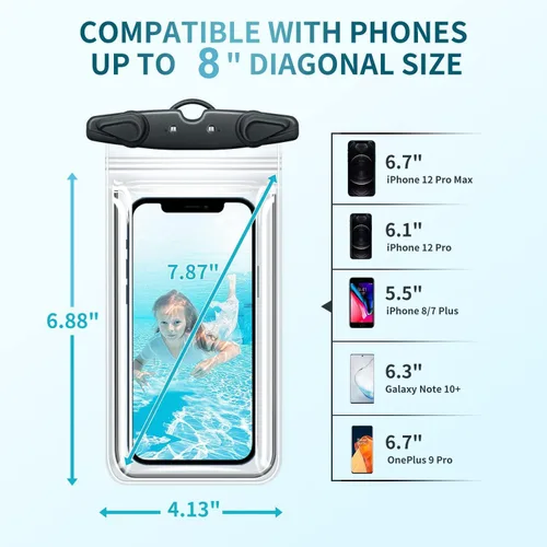 Vista 7 de Bolsa universal impermeable para teléfono, paquete de 4 fundas impermeables IPX8 con cordón para teléfono compatible con iPhone 17, 16, 15, 14, 13