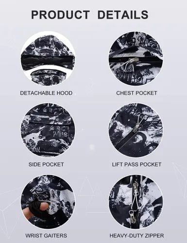 Vista 5 de Conjunto de chaqueta y pantalones de esquí para hombre, impermeable, aislado, traje de nieve acolchado para esquí, motos de nieve, senderismo
