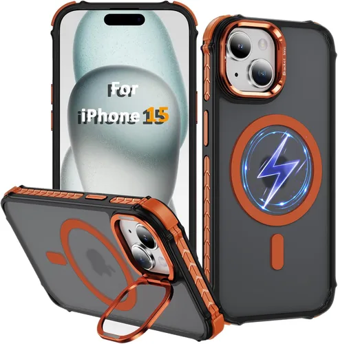 Vista 22 de Funda KETGII para iPhone 13, para iPhone 14, compatible con MagSafe, carga inalámbrica, resistente, a prueba de golpes, pata ajustable, delgada