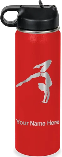 Vista 32 de LaserGram Botella de agua personalizada, soporte de mano de gimnasta, acero inoxidable de doble pared aislada al vacío con popote superior, regalo