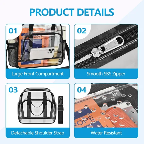 Vista 7 de Paxiland Clear Bag for Stadium Events, 12x6x12 inches Tote Bag with Detachable Reinforced Strap for Sports Concert and Work