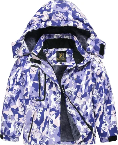 Vista 9 de Keevoom Chaqueta de esquí impermeable para niña, abrigo de nieve de forro polar, resistente al viento, chaqueta de snowboard de invierno cálida