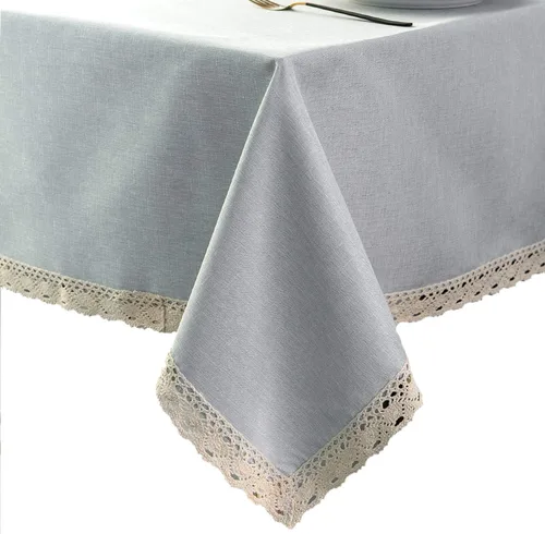 Vista 23 de EHouseHome Mantel de lino sintético con ribete de encaje, impermeable, a prueba de derrames, resistente a las manchas, sin arrugas, a prueba