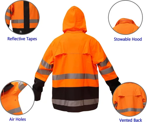Vista 3 de RainRider Trajes de lluvia impermeables para hombres y mujeres, chaqueta reflectante de alta visibilidad, pantalones con peto, 3 piezas, ropa