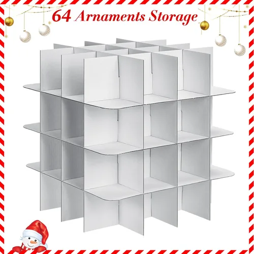 Vista 4 de Saintrygo 4 cajas de almacenamiento de adornos navideños con 64 compartimentos con cremallera, caja de plástico de vinilo para adornos con asas, 12