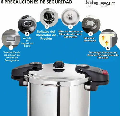 Vista 5 de Buffalo Olla a presión de acero inoxidable de 8 cuartos de galón – Olla pequeña para conservas con tapa para el hogar, uso comercial, olla a presión
